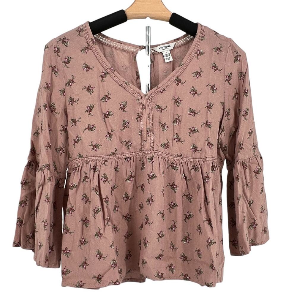 Arizona Jean Co Flowy Floral Quarter Bell Sleeve Babydoll Blouse Top Size Small